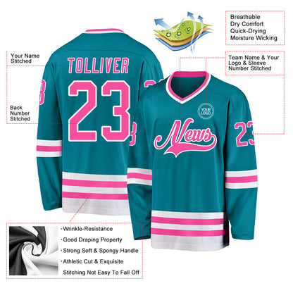 Custom Teal Pink-White Hockey Jersey - Sky-Custom