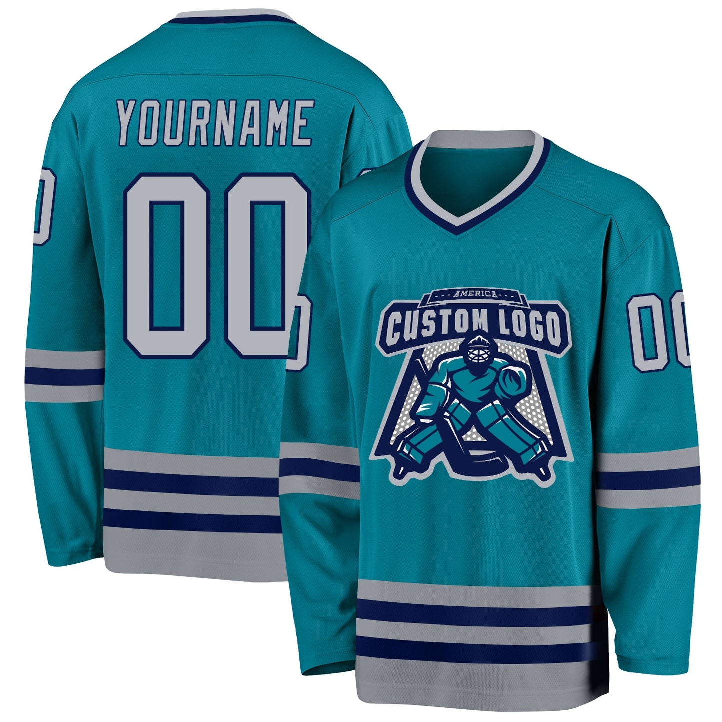 Custom Teal Gray-Navy Hockey Jersey - Sky-Custom