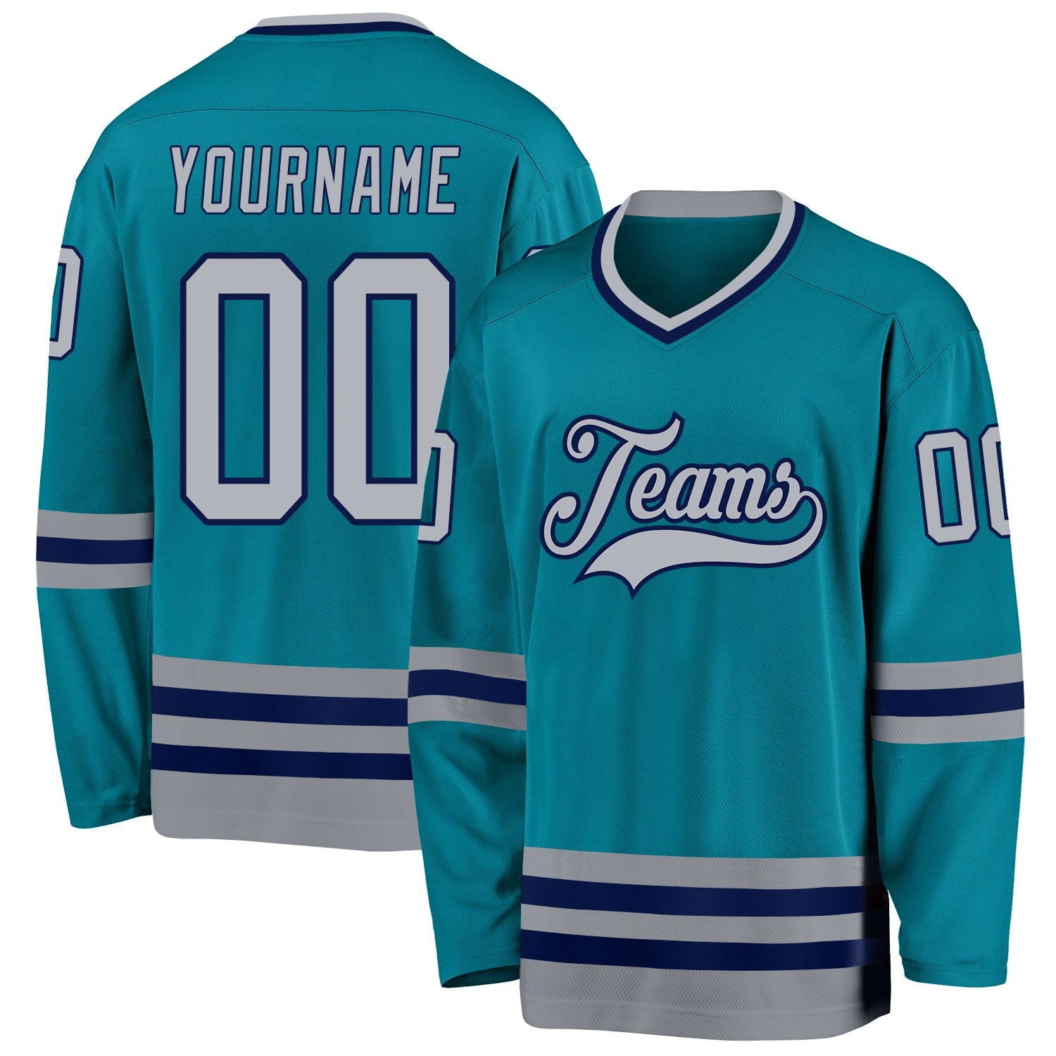 Custom Teal Gray-Navy Hockey Jersey - Sky-Custom