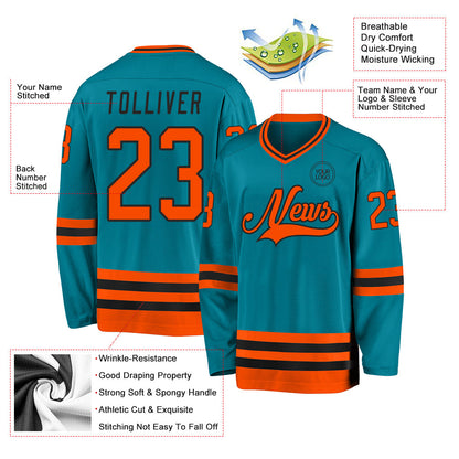 Custom Teal Orange-Black Hockey Jersey - Sky-Custom