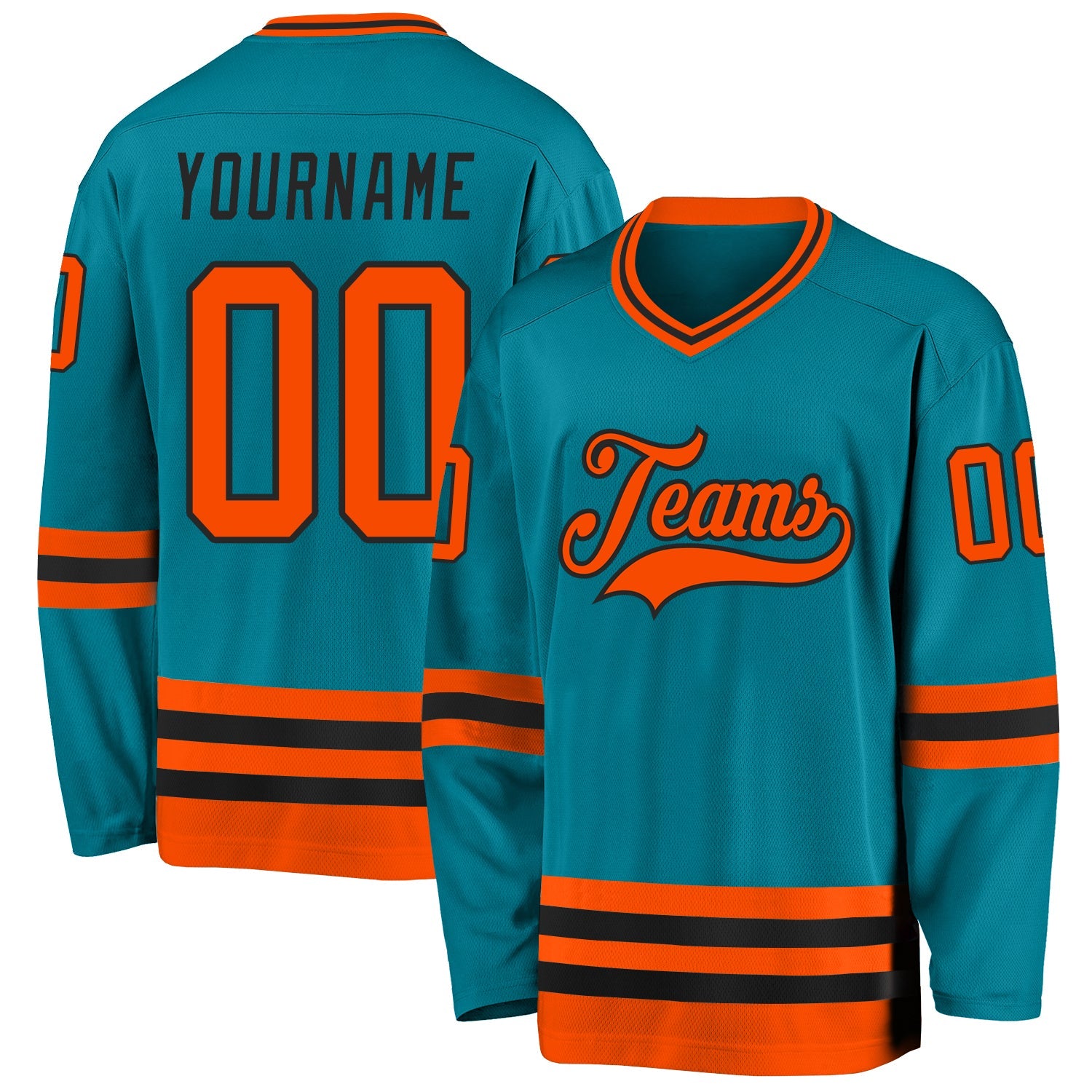 Custom Teal Orange-Black Hockey Jersey - Sky-Custom