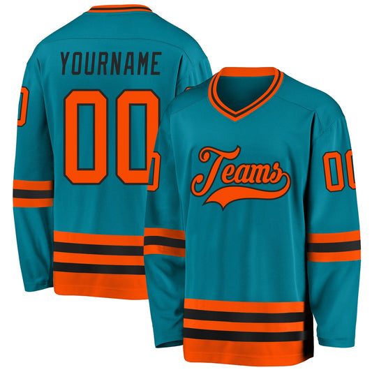 Custom Teal Orange-Black Hockey Jersey - Sky-Custom