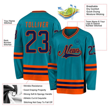 Custom Teal Navy-Orange Hockey Jersey - Sky-Custom