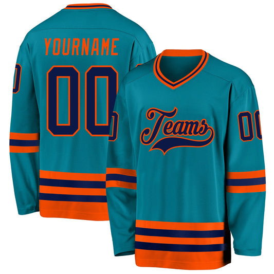 Custom Teal Navy-Orange Hockey Jersey - Sky-Custom