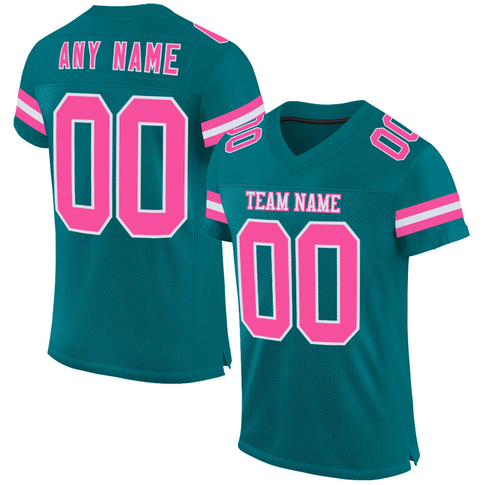 Custom Teal Pink-White Mesh Authentic Football Jersey - Sky-Custom