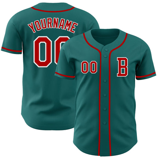 Custom Teal Red-White Authentic Baseball Jersey - Sky-Custom