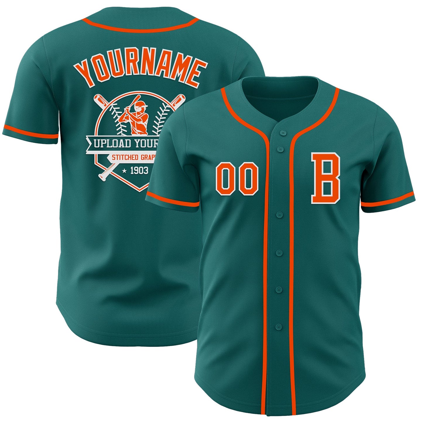 Custom Teal Orange-White Authentic Baseball Jersey - Sky-Custom