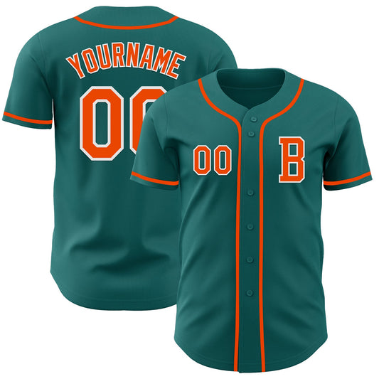 Custom Teal Orange-White Authentic Baseball Jersey - Sky-Custom