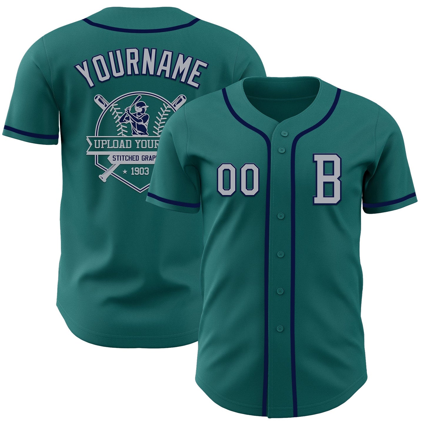Custom Teal Gray-Navy Authentic Baseball Jersey - Sky-Custom