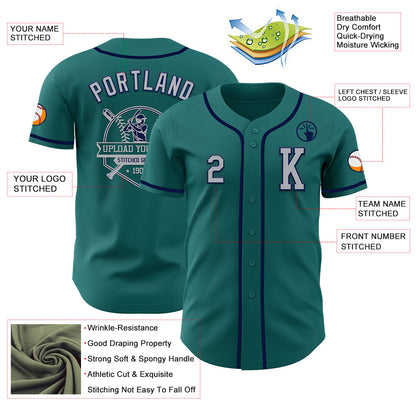 Custom Teal Gray-Navy Authentic Baseball Jersey - Sky-Custom