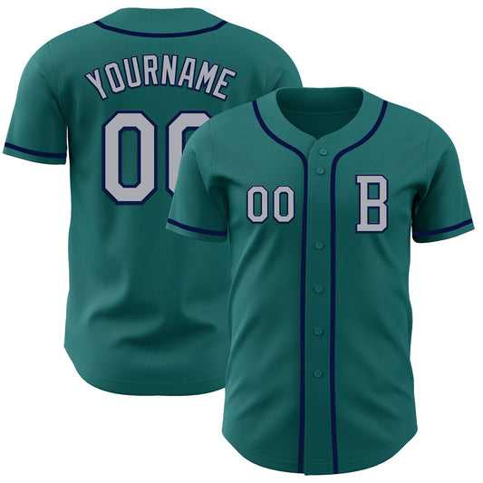 Custom Teal Gray-Navy Authentic Baseball Jersey - Sky-Custom