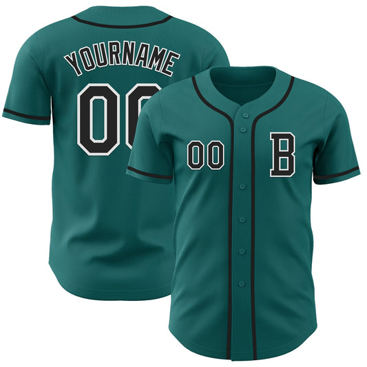 Custom Teal Black-White Authentic Baseball Jersey - Sky-Custom