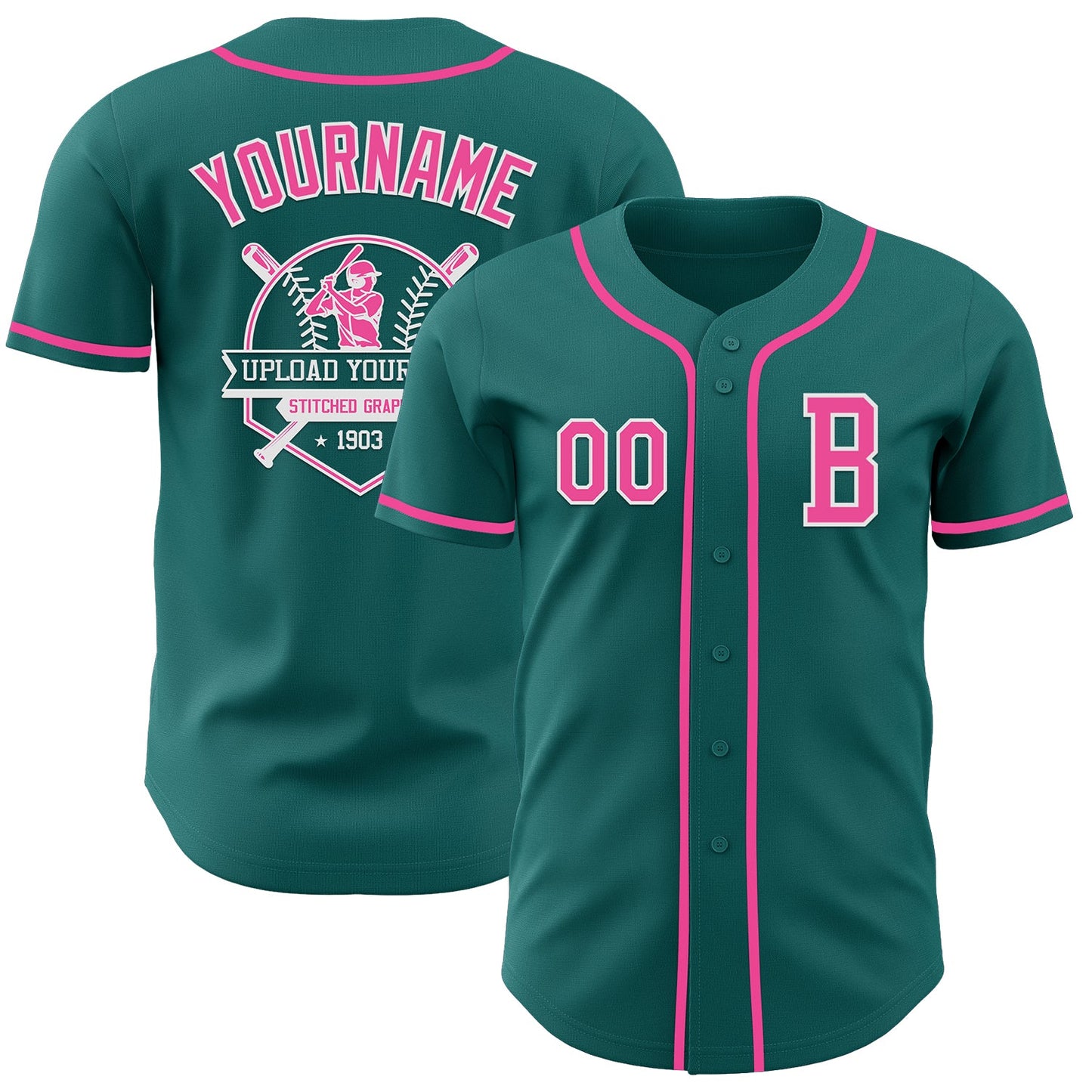 Custom Teal Pink-White Authentic Baseball Jersey - Sky-Custom
