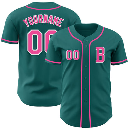 Custom Teal Pink-White Authentic Baseball Jersey - Sky-Custom