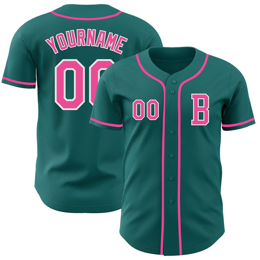 Custom Teal Pink-White Authentic Baseball Jersey - Sky-Custom