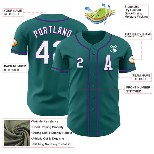 Custom Teal White-Purple Authentic Baseball Jersey - Sky-Custom
