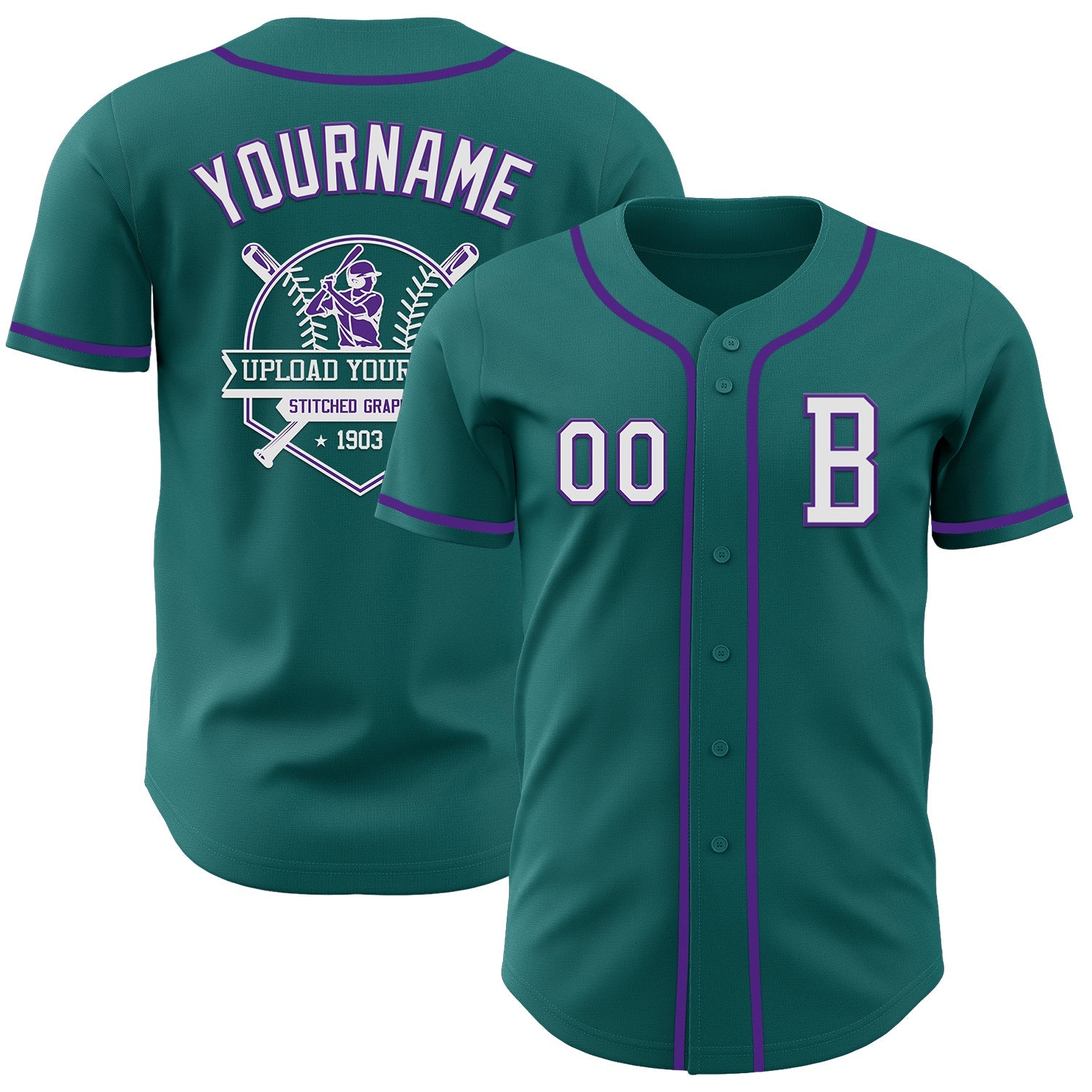 Custom Teal White-Purple Authentic Baseball Jersey - Sky-Custom