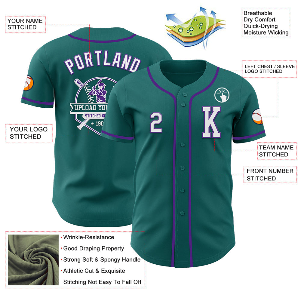 Custom Teal White-Purple Authentic Baseball Jersey - Sky-Custom