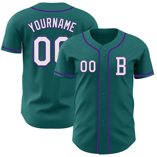 Custom Teal White-Purple Authentic Baseball Jersey - Sky-Custom