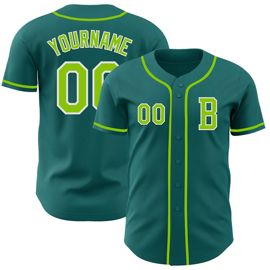 Custom Teal Neon Green-White Authentic Baseball Jersey - Sky-Custom