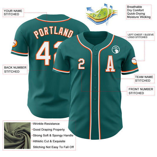 Custom Teal White-Orange Authentic Baseball Jersey - Sky-Custom