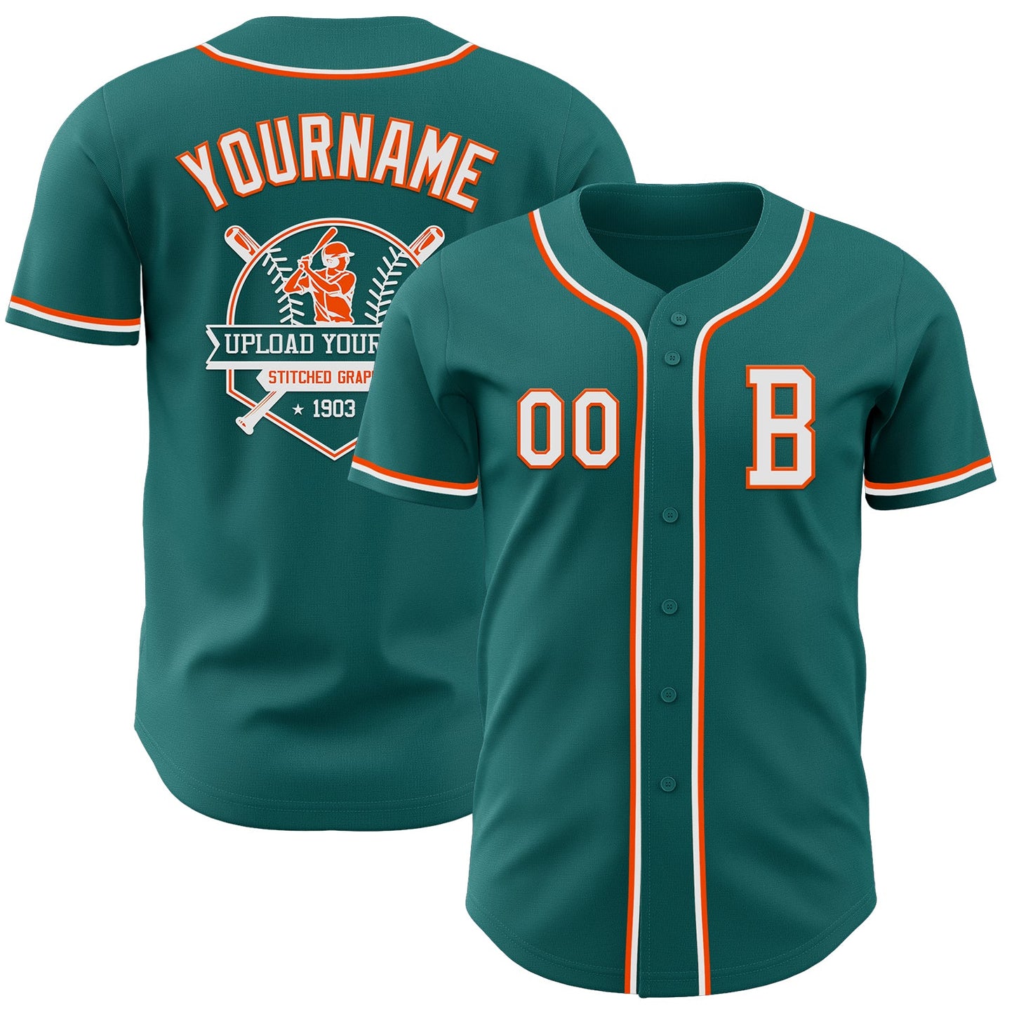 Custom Teal White-Orange Authentic Baseball Jersey - Sky-Custom