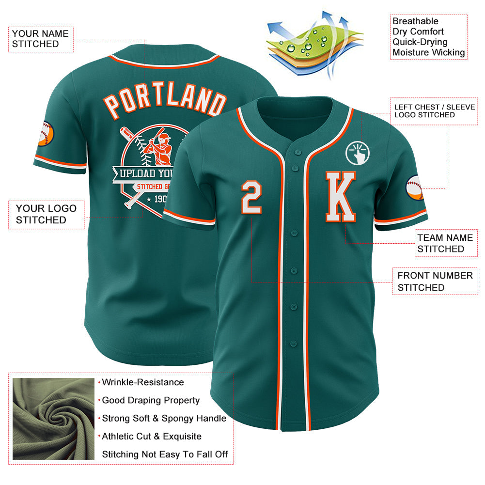 Custom Teal White-Orange Authentic Baseball Jersey - Sky-Custom