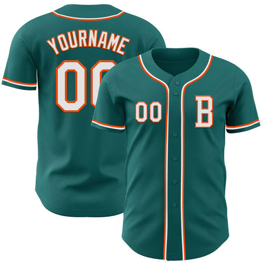 Custom Teal White-Orange Authentic Baseball Jersey - Sky-Custom