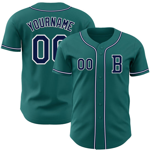 Custom Teal Navy-White Authentic Baseball Jersey - Sky-Custom
