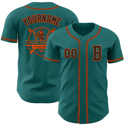 Custom Teal Black-Orange Authentic Baseball Jersey - Sky-Custom