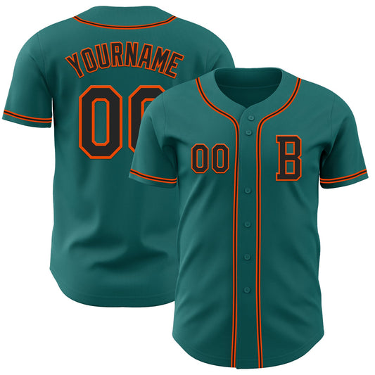 Custom Teal Black-Orange Authentic Baseball Jersey - Sky-Custom