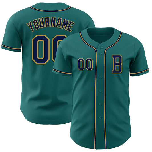 Custom Teal Navy-Old Gold Authentic Baseball Jersey - Sky-Custom