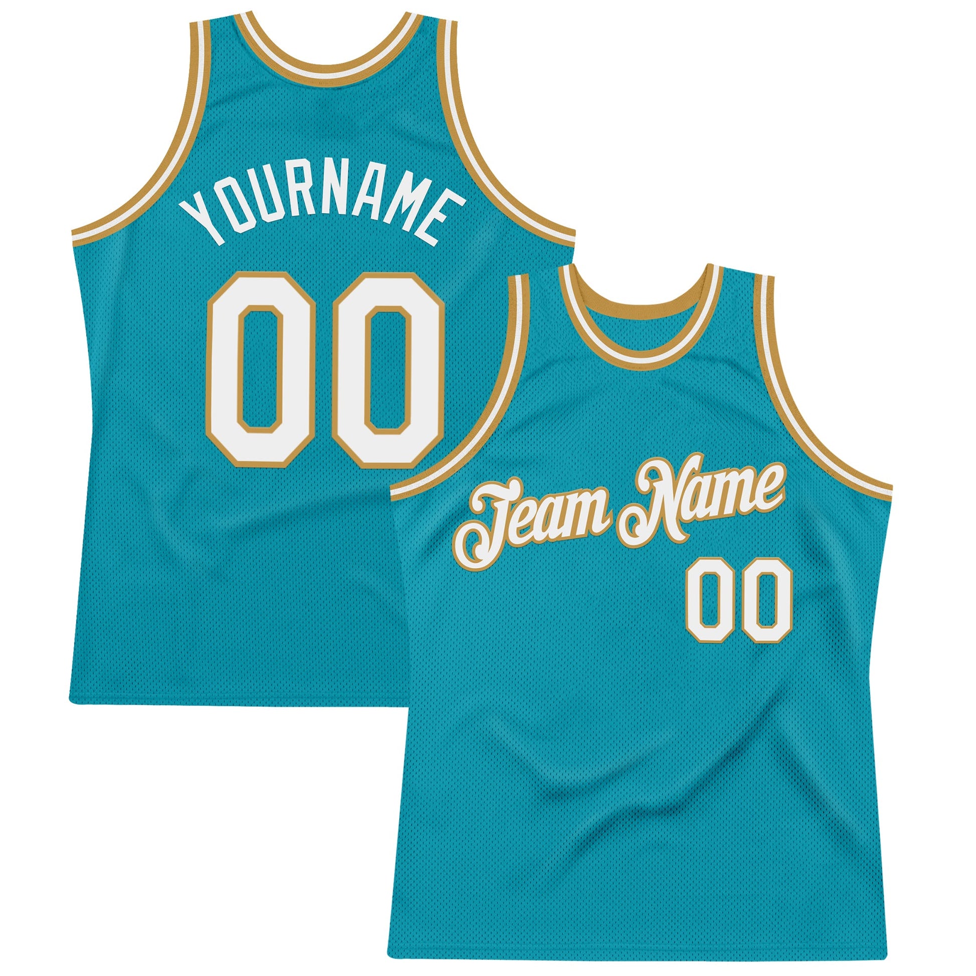 Custom Teal White-Old Gold Authentic Throwback Basketball Jersey - Sky-Custom