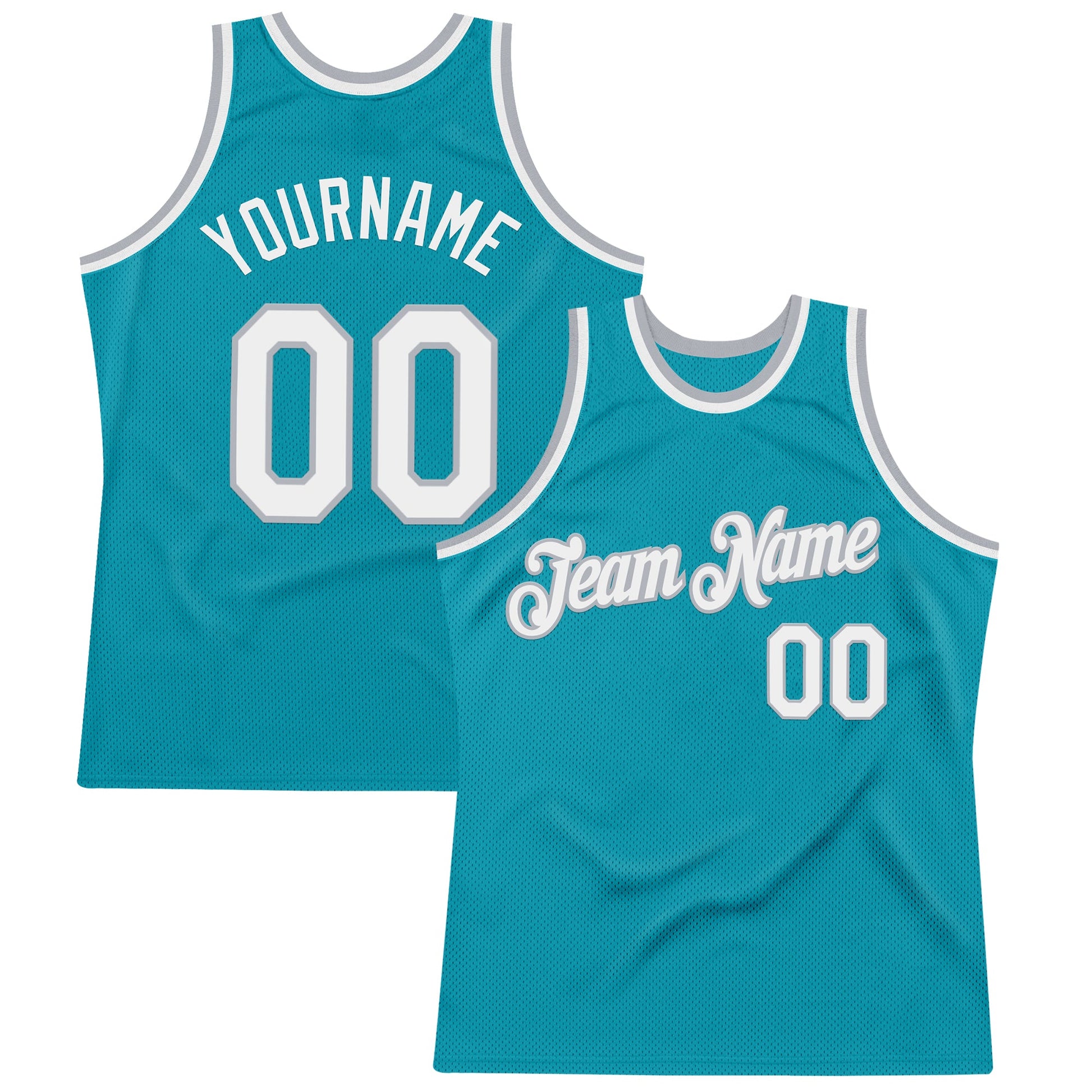 Custom Teal White-Gray Authentic Throwback Basketball Jersey - Sky-Custom