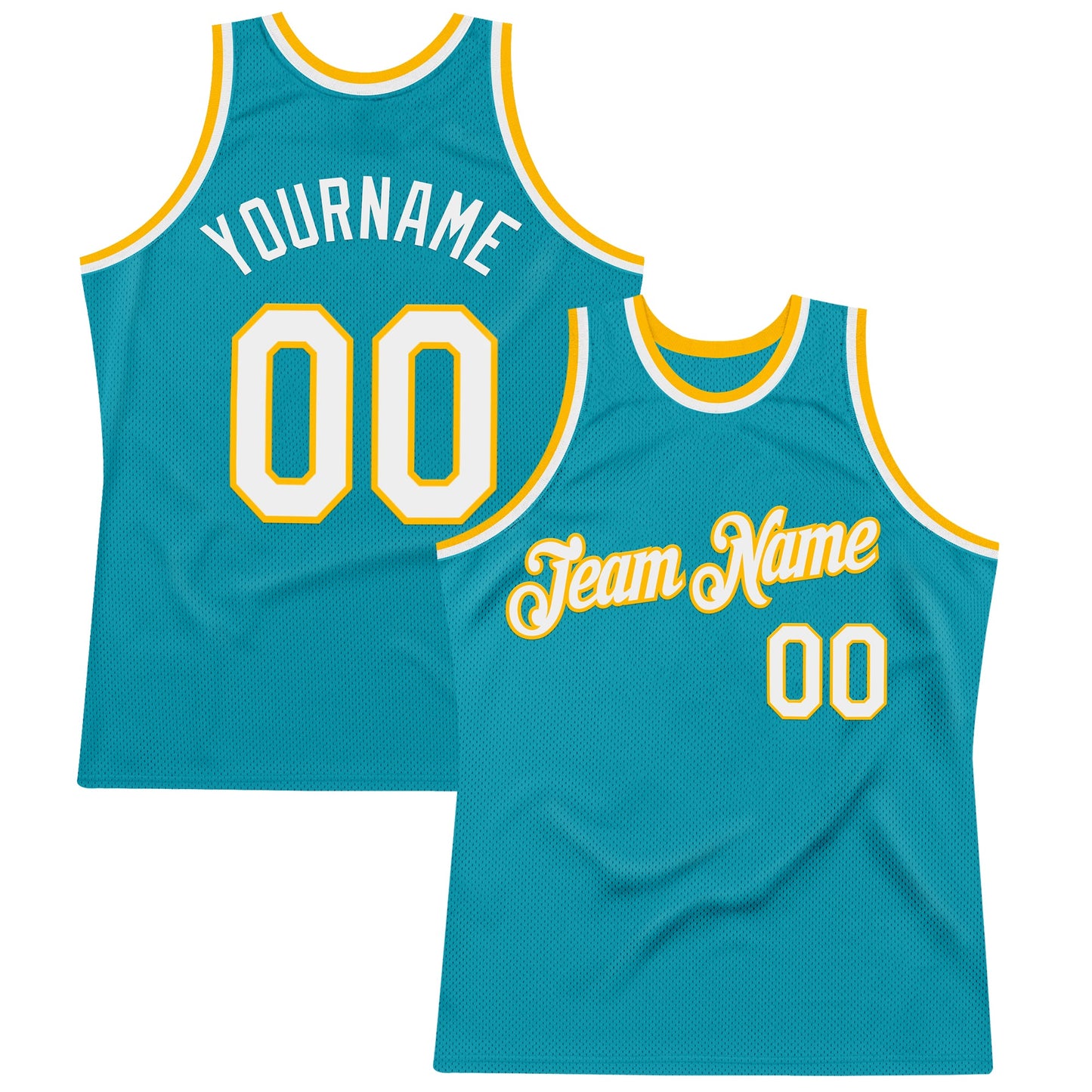 Custom Teal White-Gold Authentic Throwback Basketball Jersey - Sky-Custom