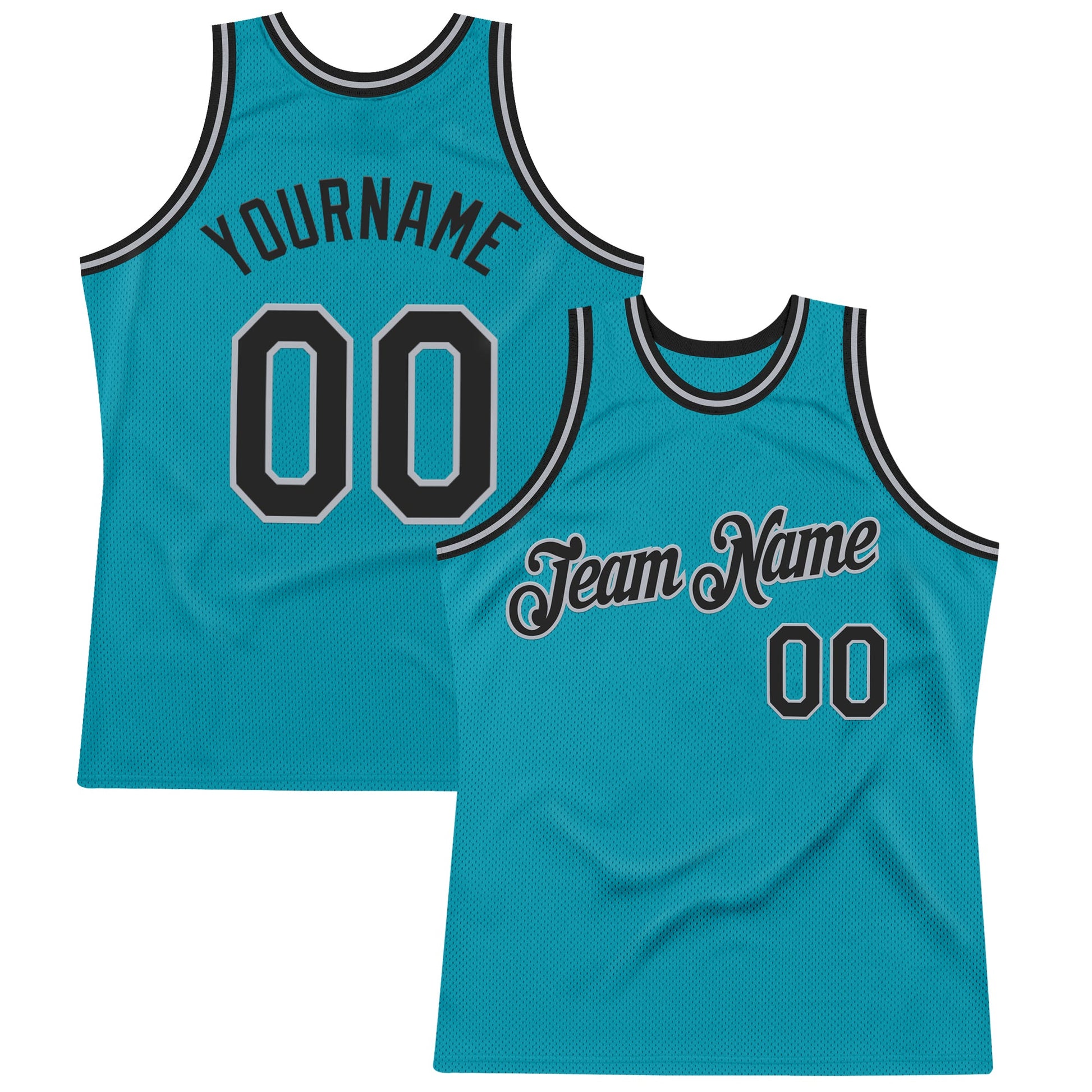 Custom Teal Black-Gray Authentic Throwback Basketball Jersey - Sky-Custom