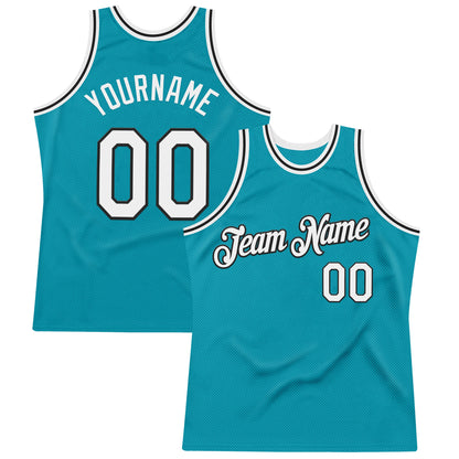 Custom Teal White-Black Authentic Throwback Basketball Jersey - Sky-Custom