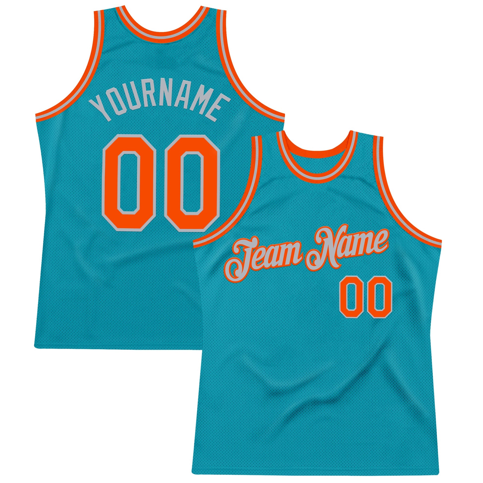 Custom Teal Orange-Gray Authentic Throwback Basketball Jersey - Sky-Custom