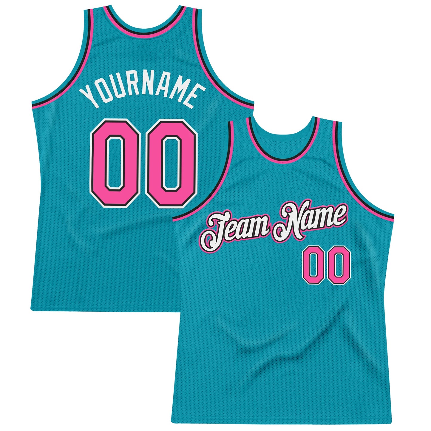 Custom Teal Pink-Black Authentic Throwback Basketball Jersey - Sky-Custom