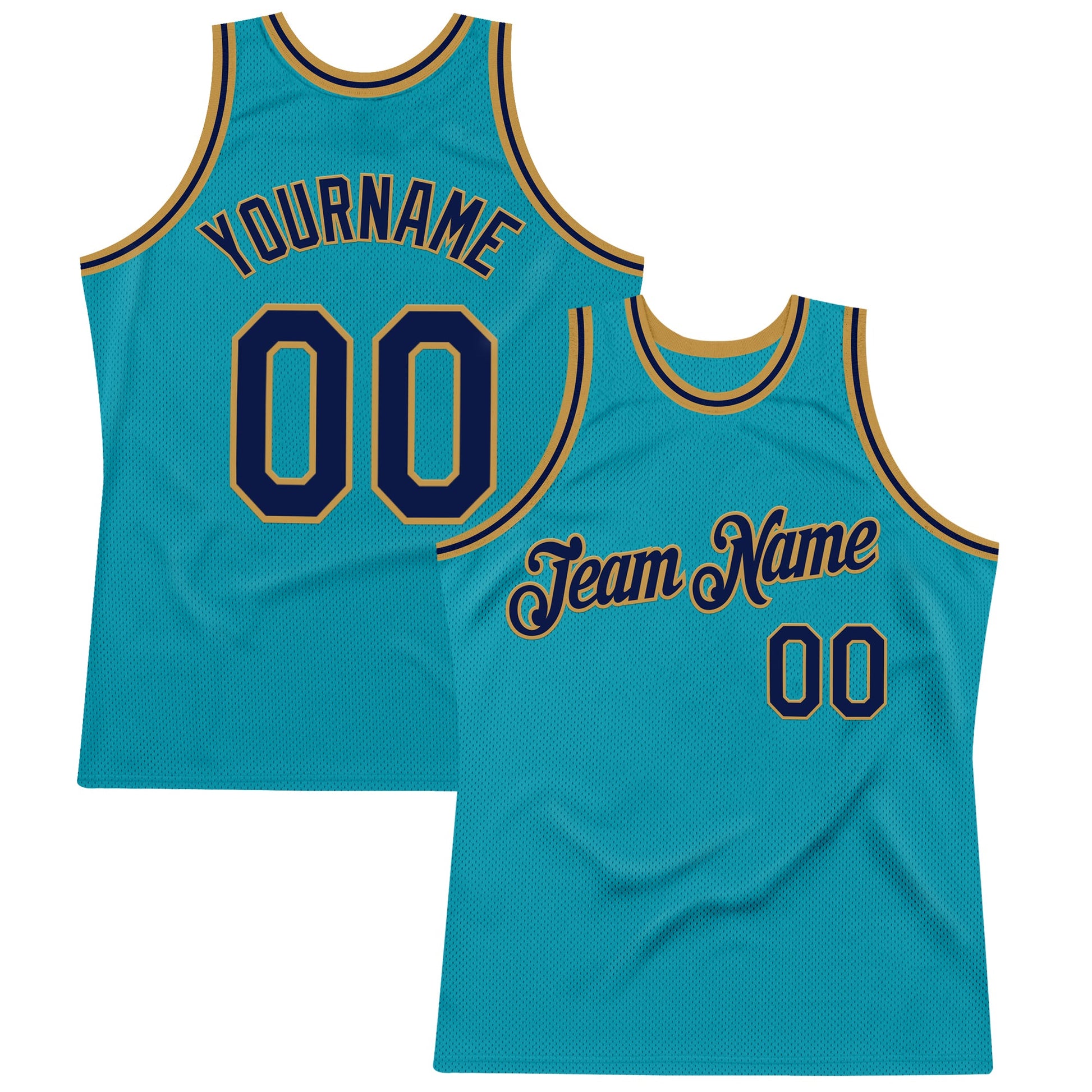 Custom Teal Navy-Old Gold Authentic Throwback Basketball Jersey - Sky-Custom