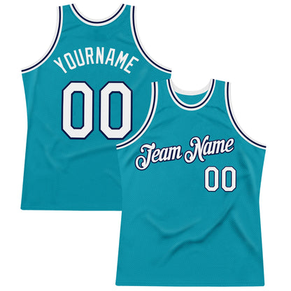 Custom Teal White-Navy Authentic Throwback Basketball Jersey - Sky-Custom