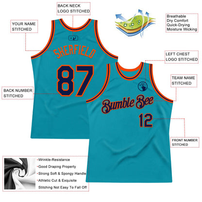 Custom Teal Navy-Orange Authentic Throwback Basketball Jersey - Sky-Custom