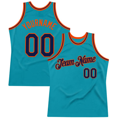 Custom Teal Navy-Orange Authentic Throwback Basketball Jersey - Sky-Custom