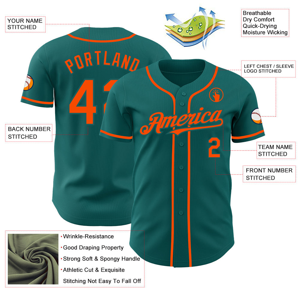 Custom Teal Orange Authentic Baseball Jersey - Sky-Custom