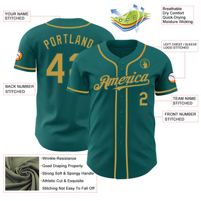 Custom Teal Old Gold Authentic Baseball Jersey - Sky-Custom