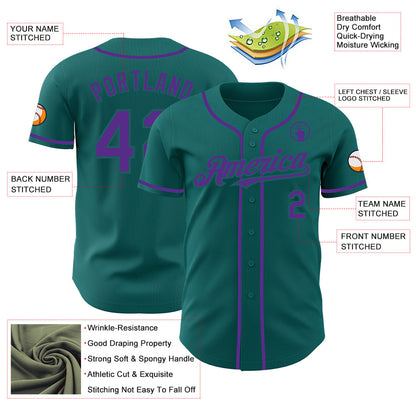 Custom Teal Purple Authentic Baseball Jersey - Sky-Custom