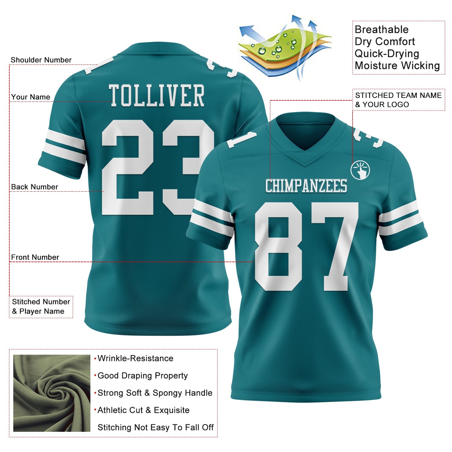 Custom Teal White Mesh Authentic Football Jersey - Sky-Custom