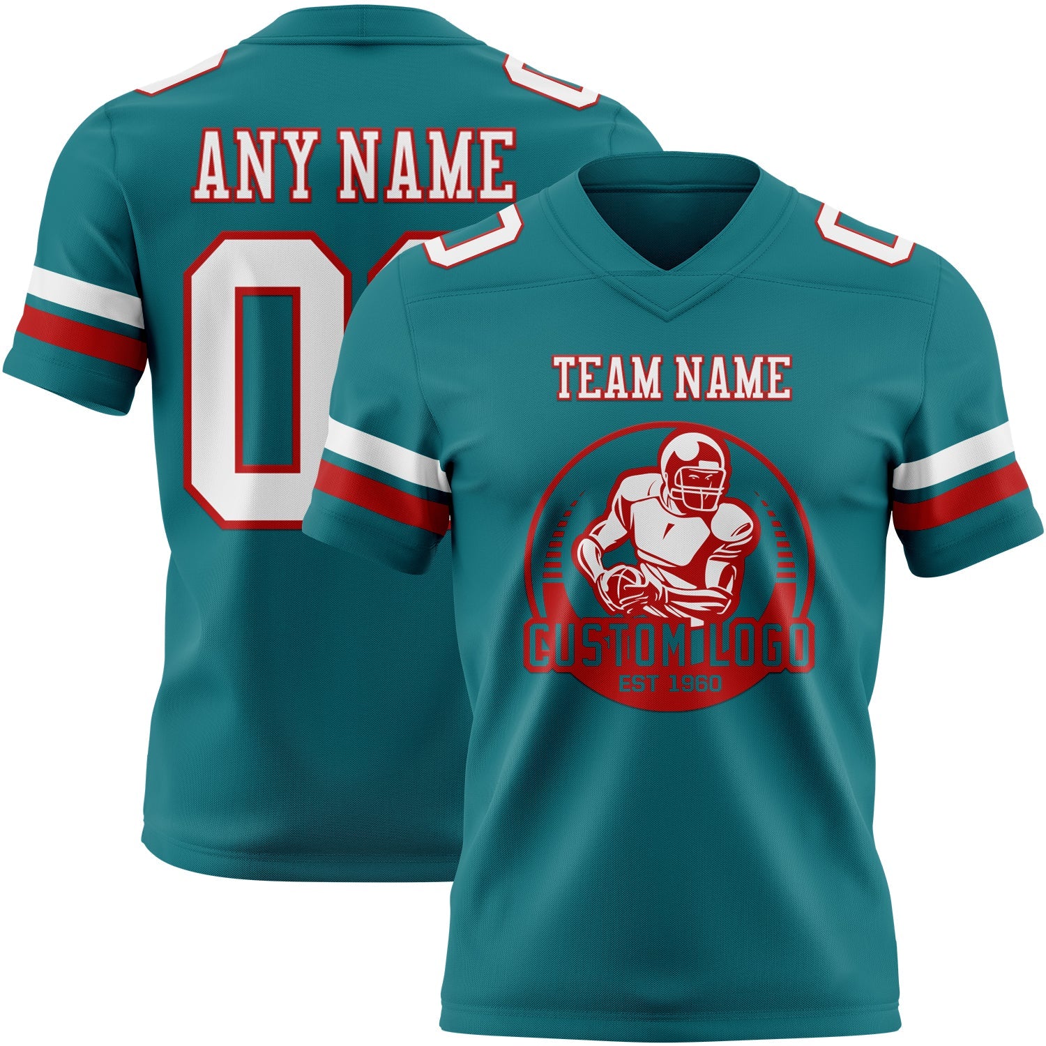 Custom Teal White-Red Mesh Authentic Football Jersey - Sky-Custom