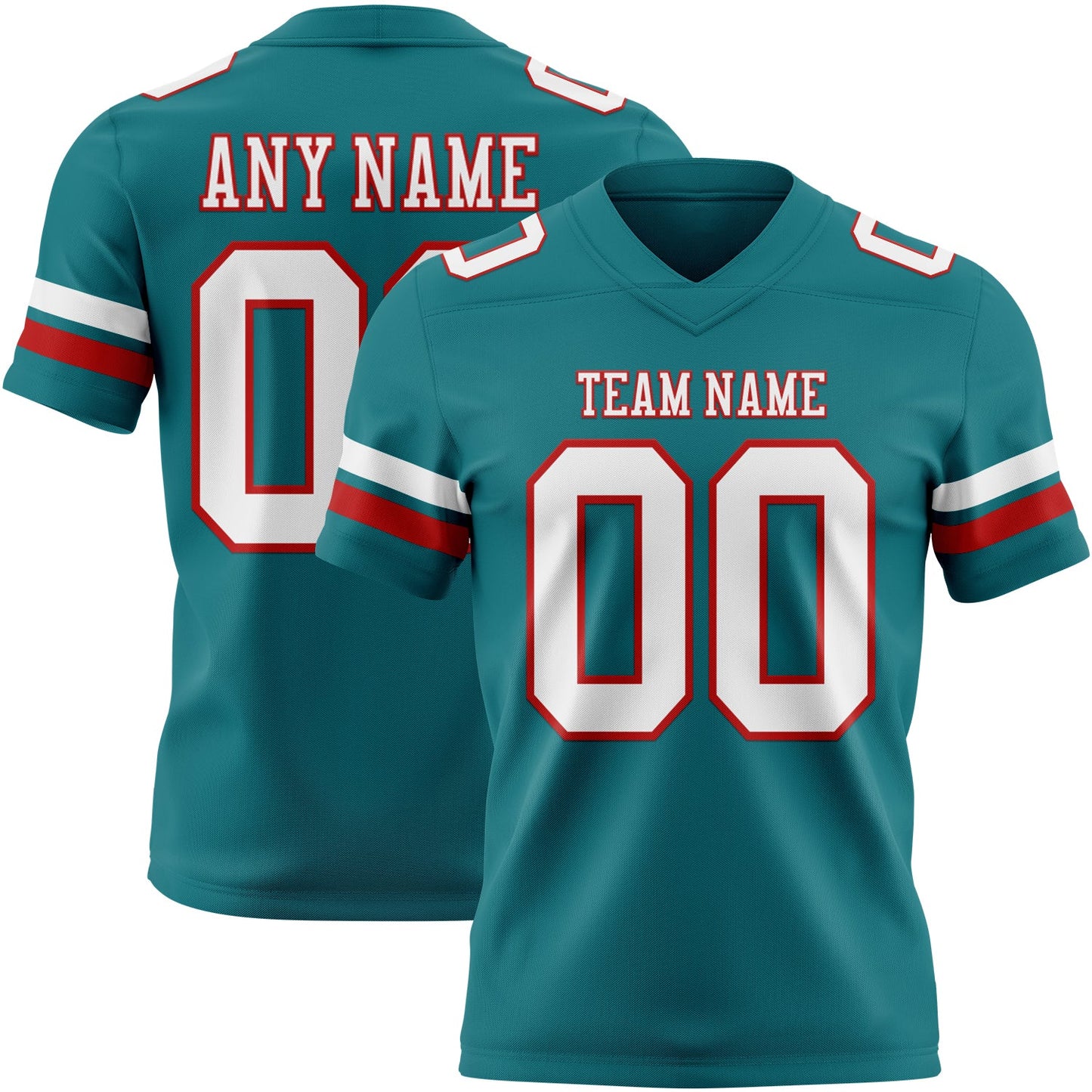 Custom Teal White-Red Mesh Authentic Football Jersey - Sky-Custom