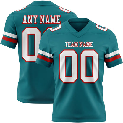 Custom Teal White-Red Mesh Authentic Football Jersey - Sky-Custom